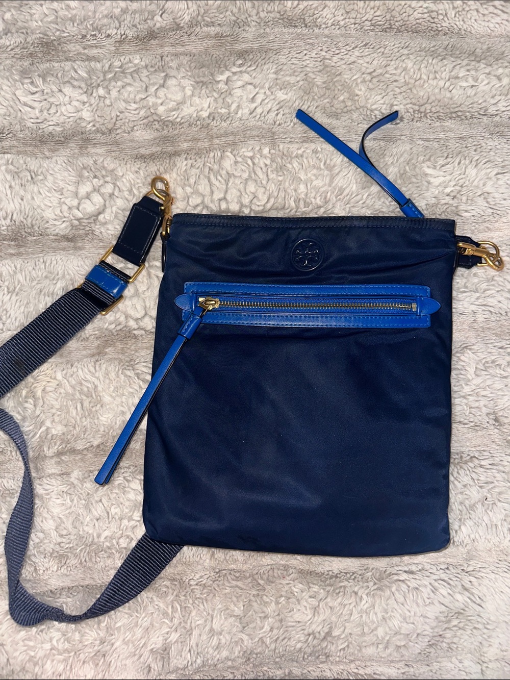 Tory Burch Navy Crossbody with Royal Blue Trim and Gold Hardware used